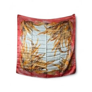 Escada Silk Square Handrolled edges feather Print Scarf